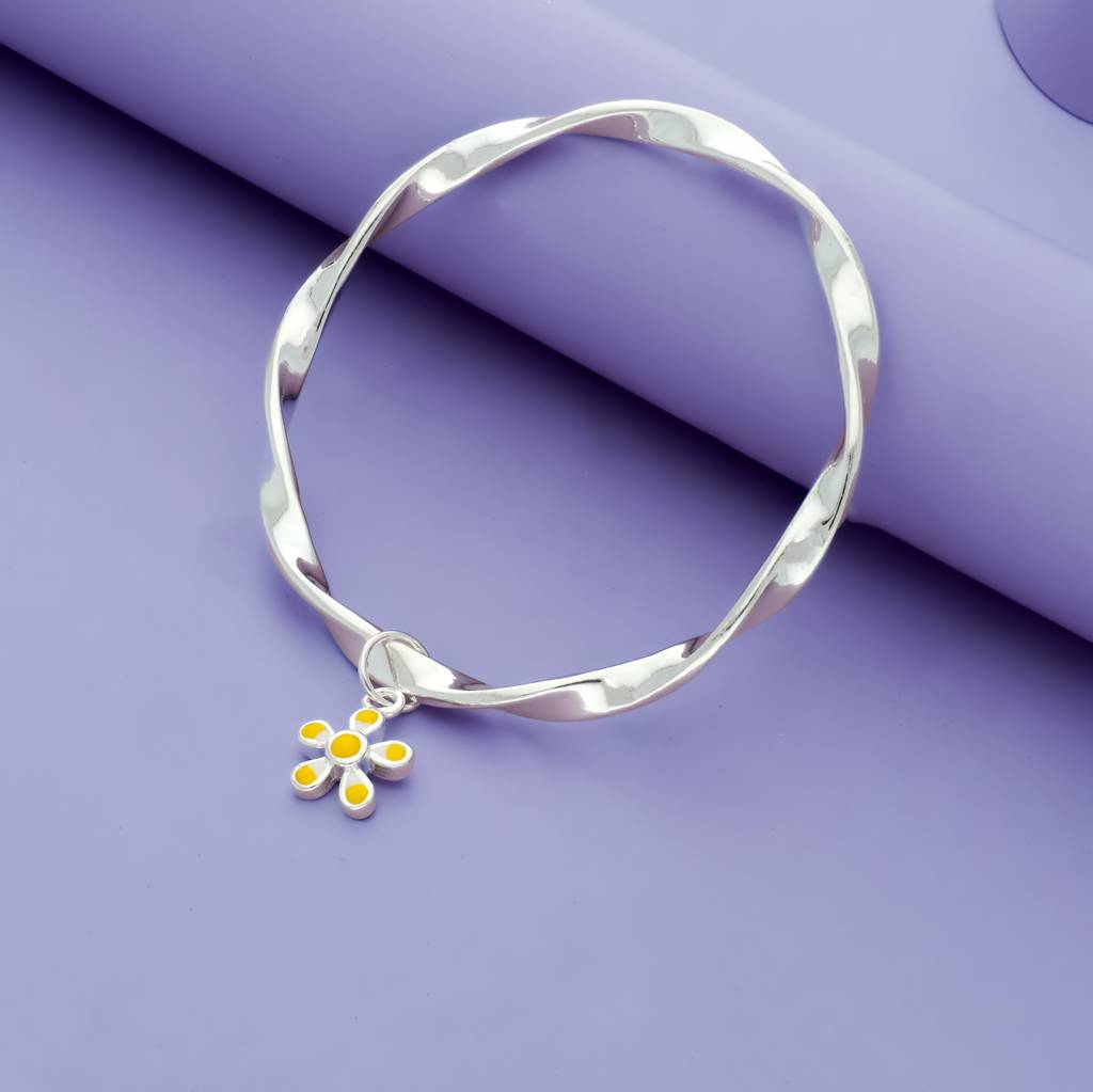 Sunshine Bloom 925 Silver Kid Bangle : KB-CC-RH-R-372-S