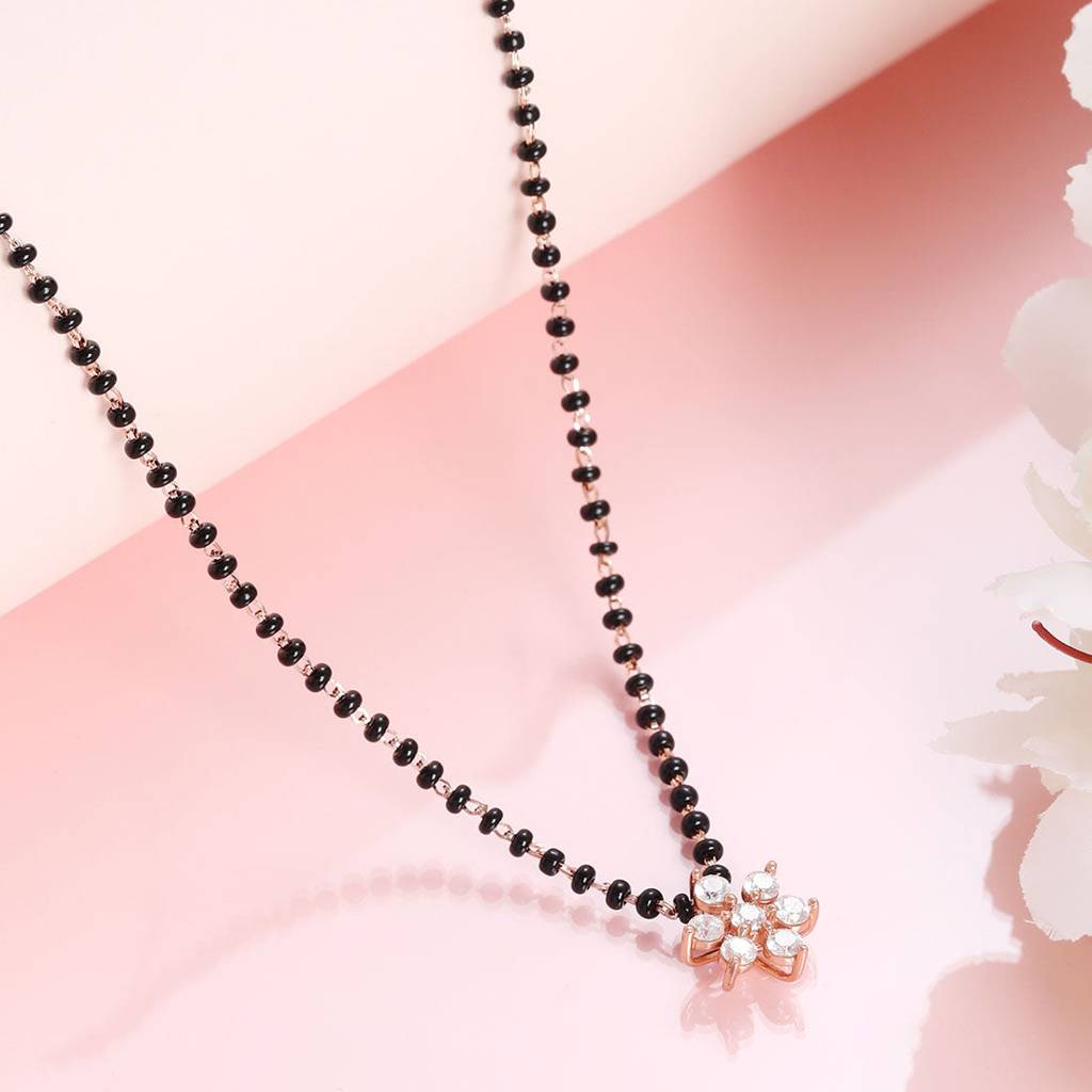 Floral Rose Gold Plated 925 Sterling Silver Mangalsutra : MGS-10090-C-RG