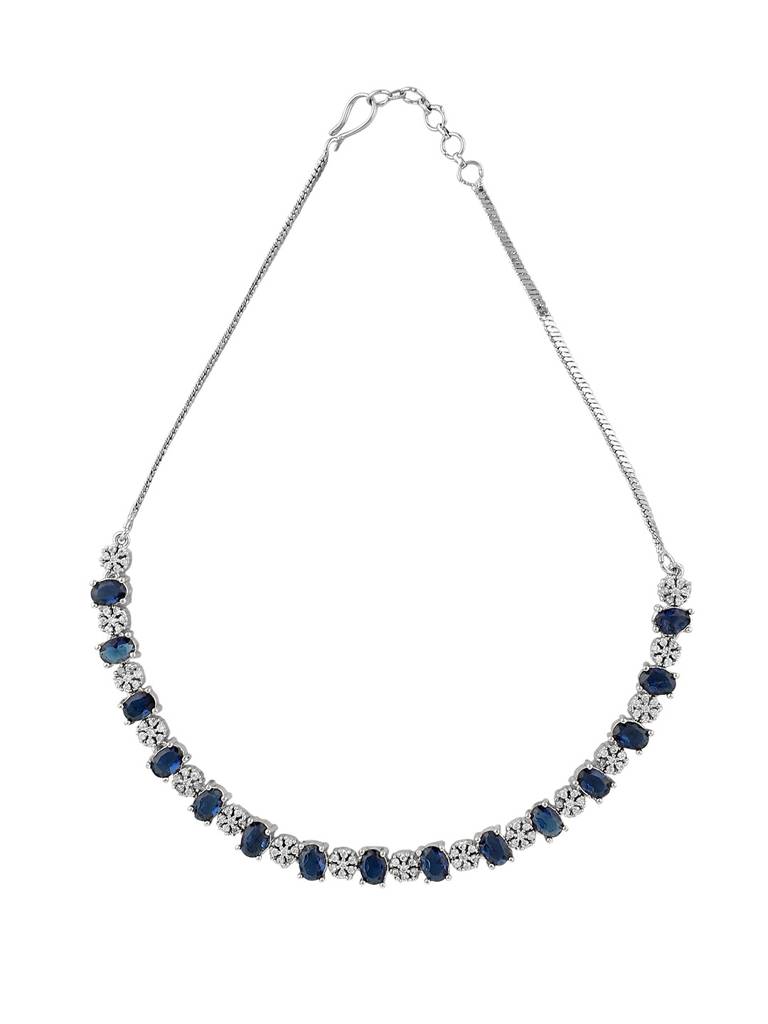 Royal Blue Stone & American Diamond Necklace Set For Women : kareenaK-JS