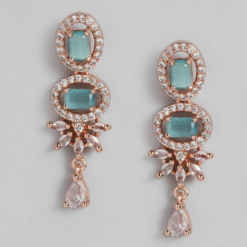 Estele Rose Gold Plated Cz Adorable Necklace Set With Mint Blue Stones For Women : AD-700-RG-MBNKER