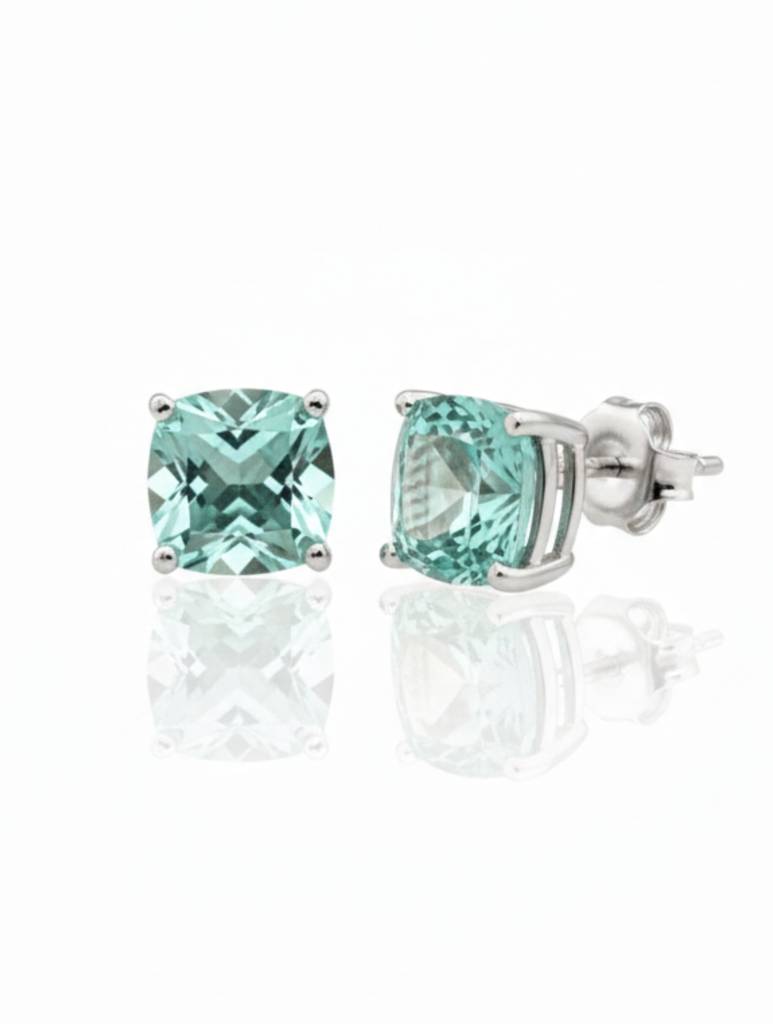 Kicky & Perky Natural Green Amethyst Cushion-Cut Solitaire Stud Earrings In 925 Sterling Silver : VSILSME003