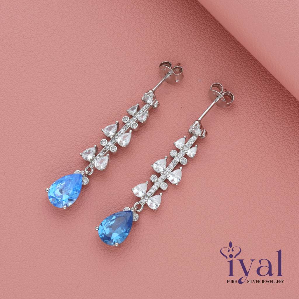 Enchanting Blue Zircon Long Drop Earrings : ED-5