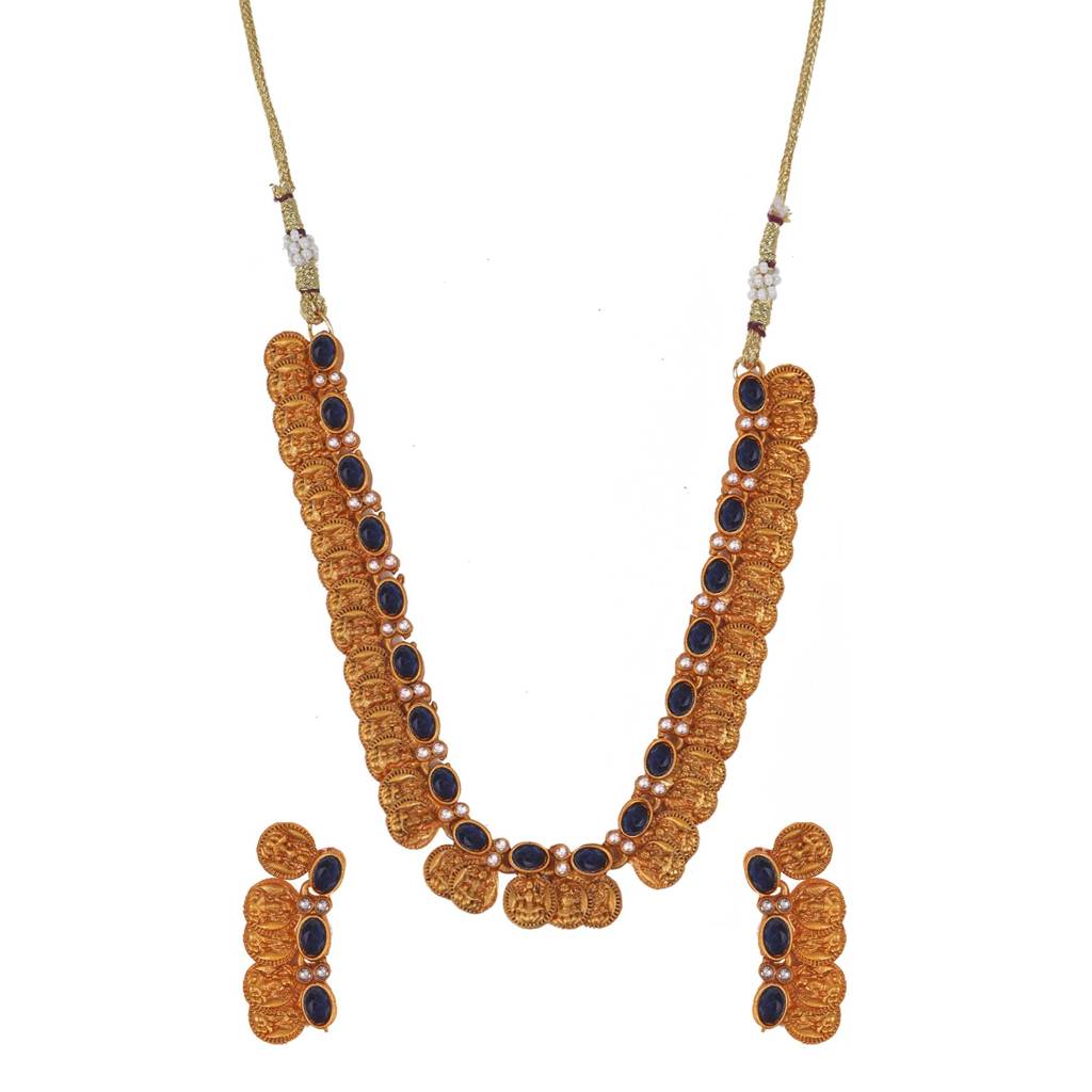 Exquisite Gold-Plated Classy Coin Necklace Set : LaxmicoinBlack