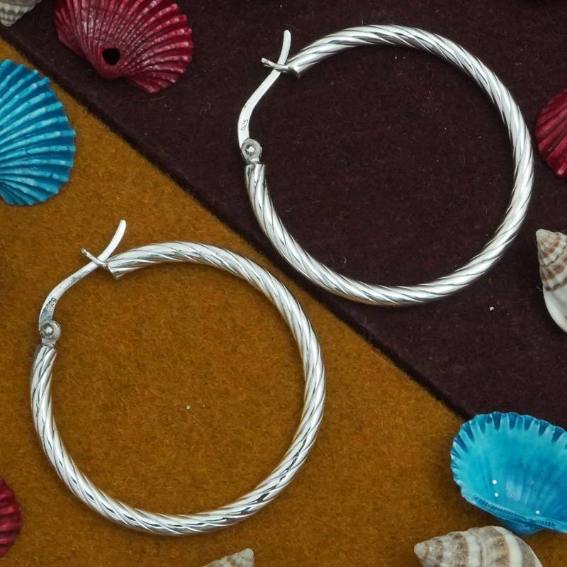 Circular Hoops Earring In 925 Sterling Silver | Silver Round Hoop Bali Earrings : TWP1169