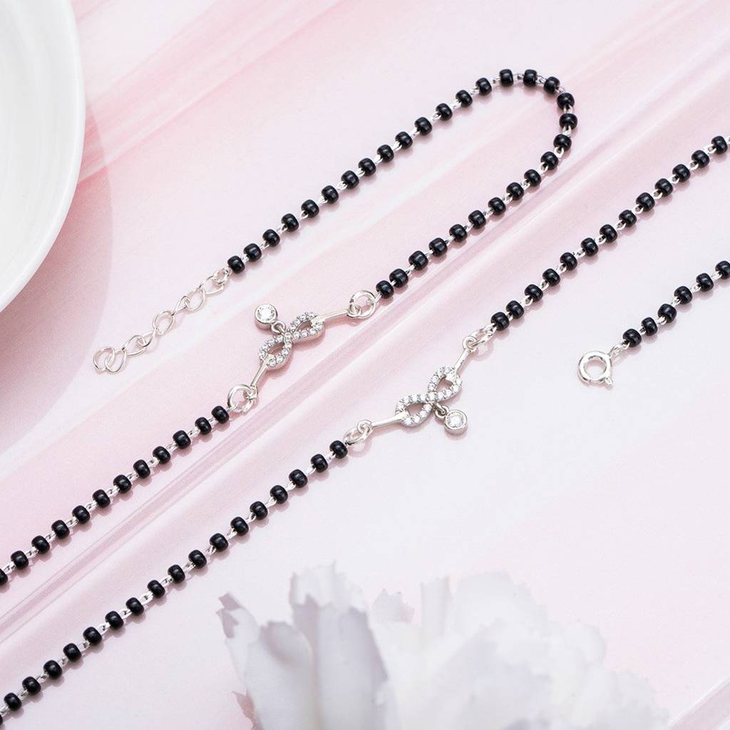 Radiant Charm Rhodium-Plated 925 Sterling Silver Anklet With Beaded Chain : ANK-60299-PAIR-S