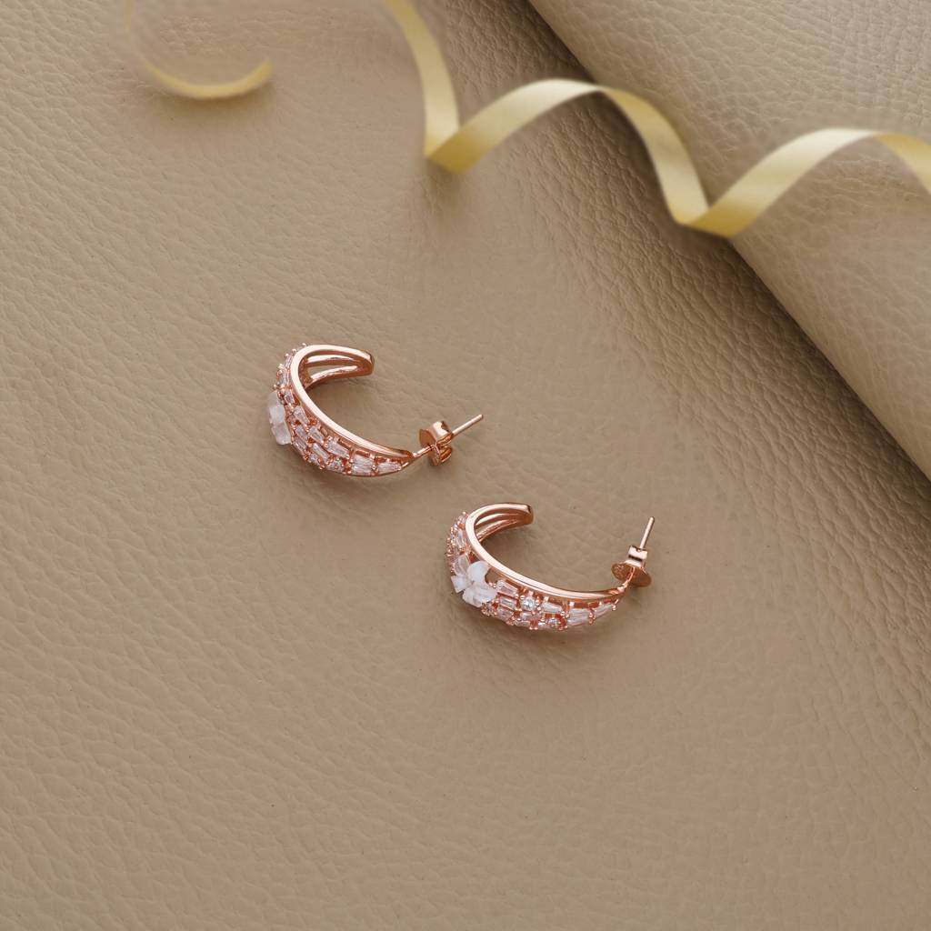 Shine On Rose Gold Polish Silver Hoop Earrings : EHK-4