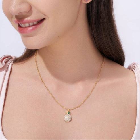 18K Gold Vermeil Women Crystal Pavé Pineapple Pendant Necklace | Valentine Gift For Her : KNP0082-Gold