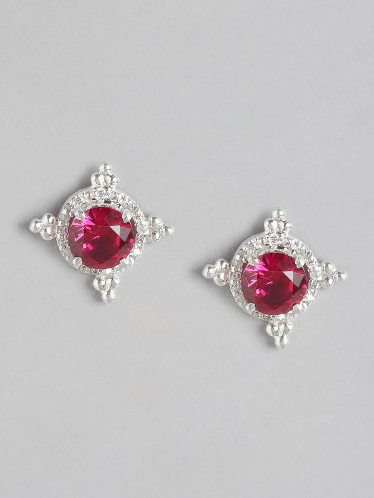 92.5 Silver Red Kundan Chakra Stud Earrings : 92.5 Silver Red Kundan Chakra Stud Earrings : U100SG004MY043