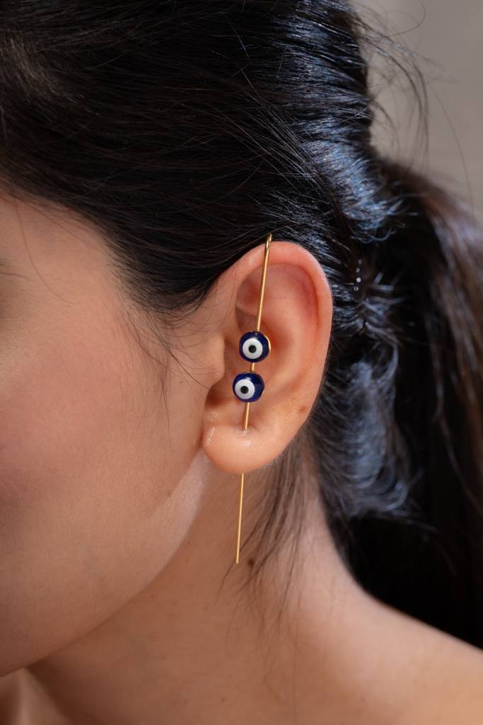 Anti-Tarnish 22Kt Gold-Plated Evil Eye Needle Earcuff-Single : EC06018