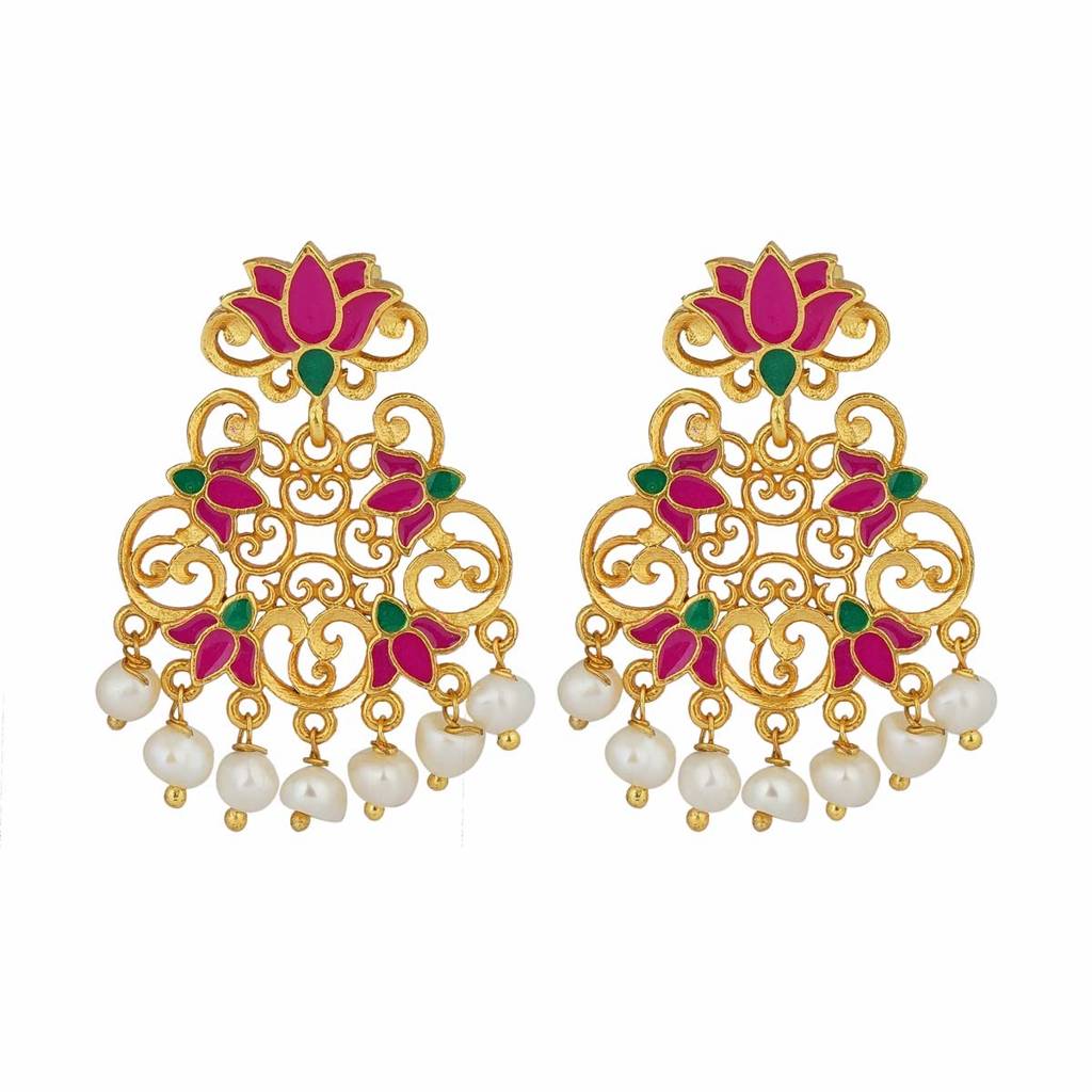 Mystic Lotus Stud Earrings In Pink Enamel : NE919EGP