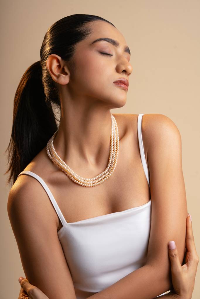 Triple-Layer Mandarin Freshwater Pearl Necklace : NCK-TPL-MAND-PRL
