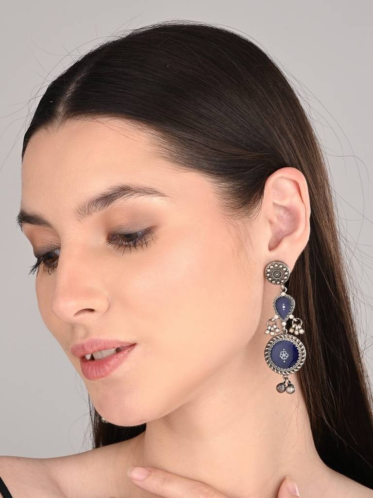 Hand-Painted Circular Drop Earrings : S24DJER320BLU