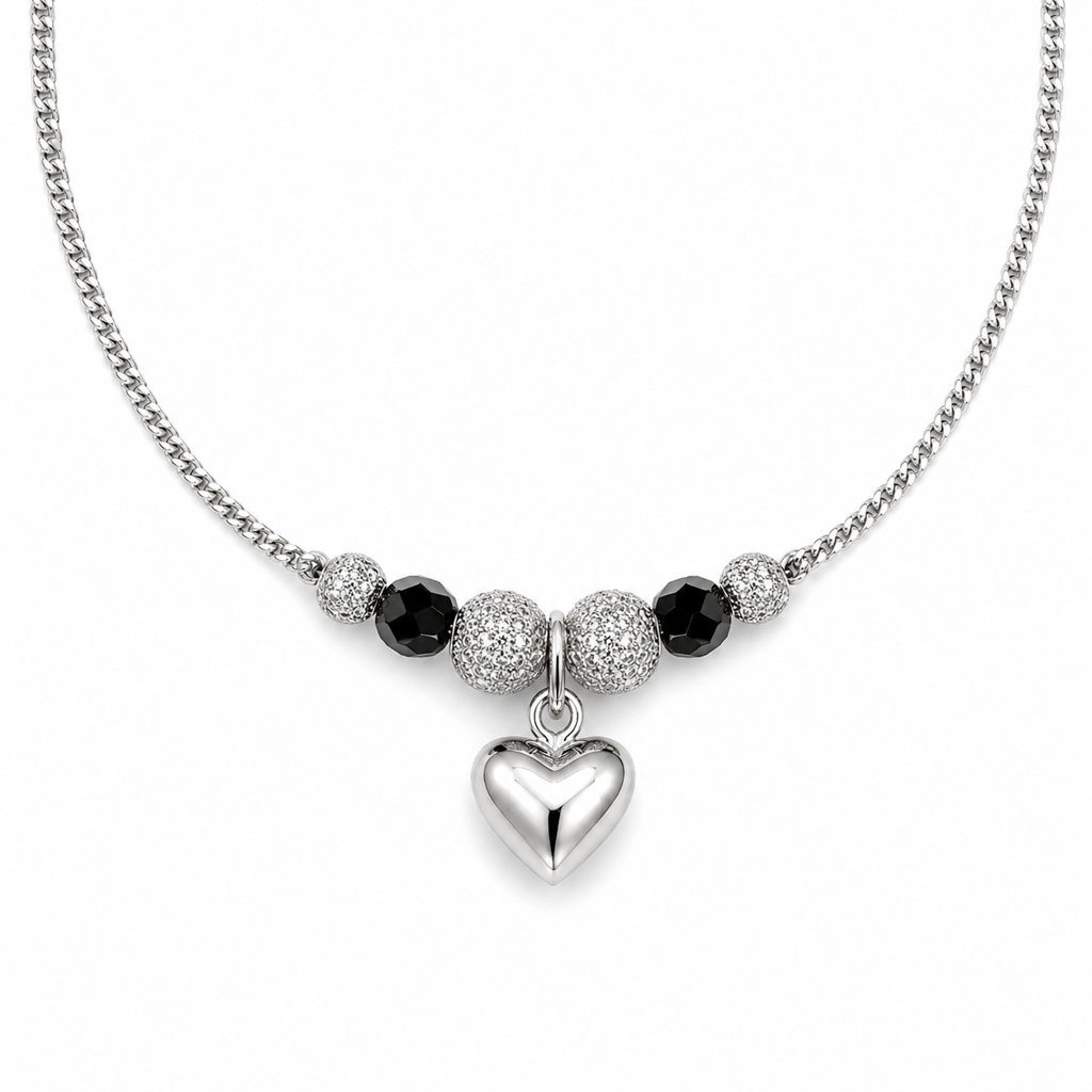 Silver Heart Charm Beaded Bracelet : AN03690
