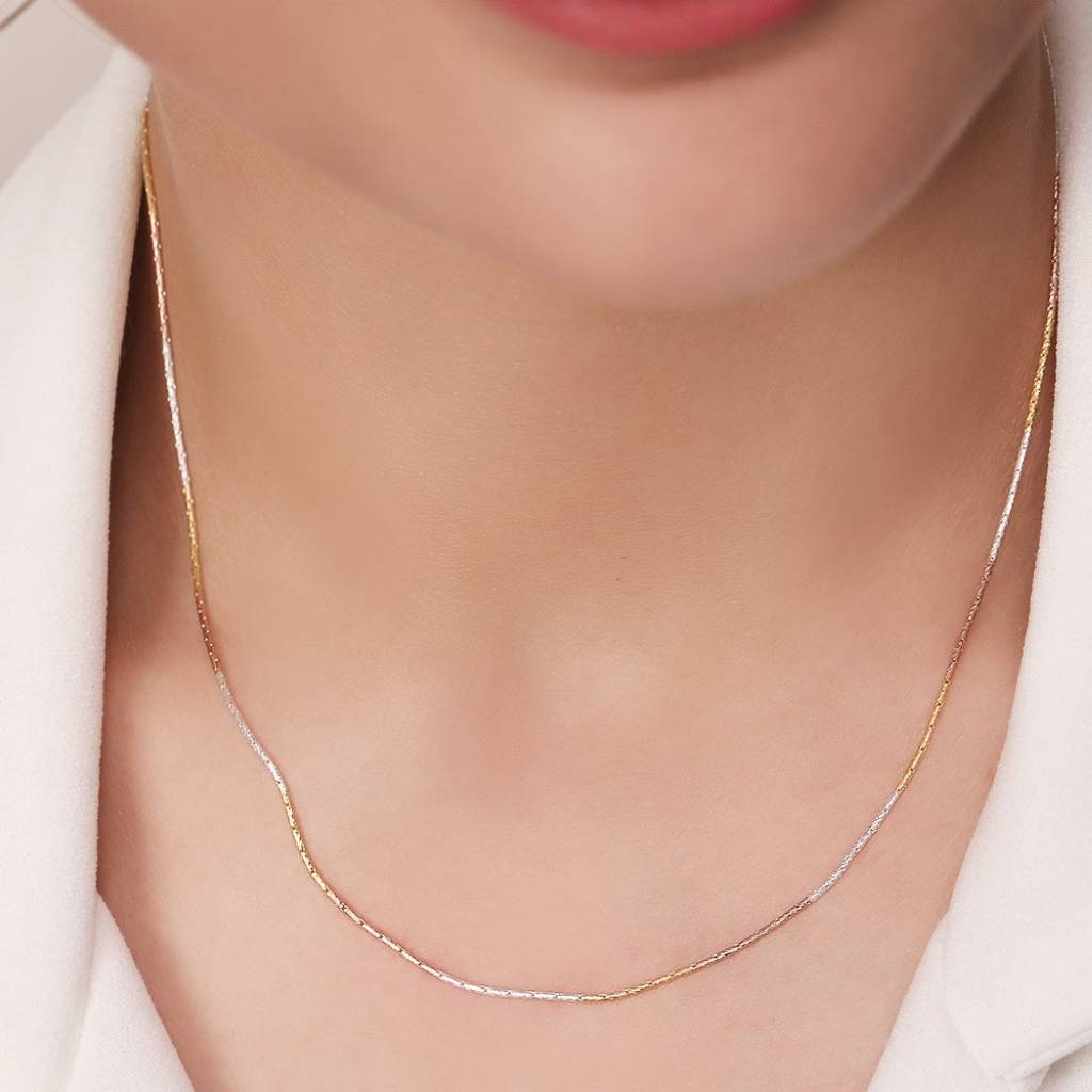 Tri-Tone Elegance Triple-Plated 925 Sterling Silver Chain : CH-10053-RGRG-18-INCH