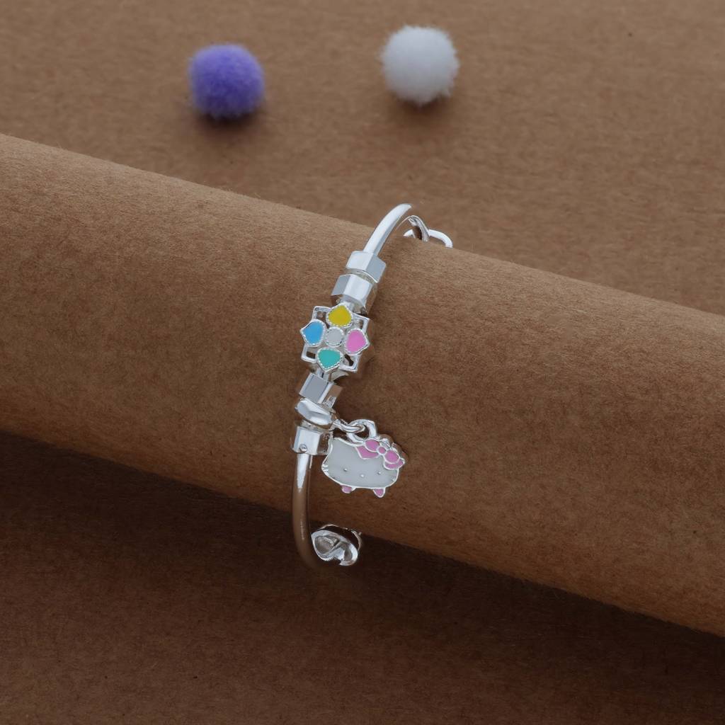 Iyal Buttercup Kitty Kid Silver Bangles (0-3 Yrs) | 999 Hallmark | Adjustable Baby Bangle For Daily Wear : KB-CC-RH-A-168-P