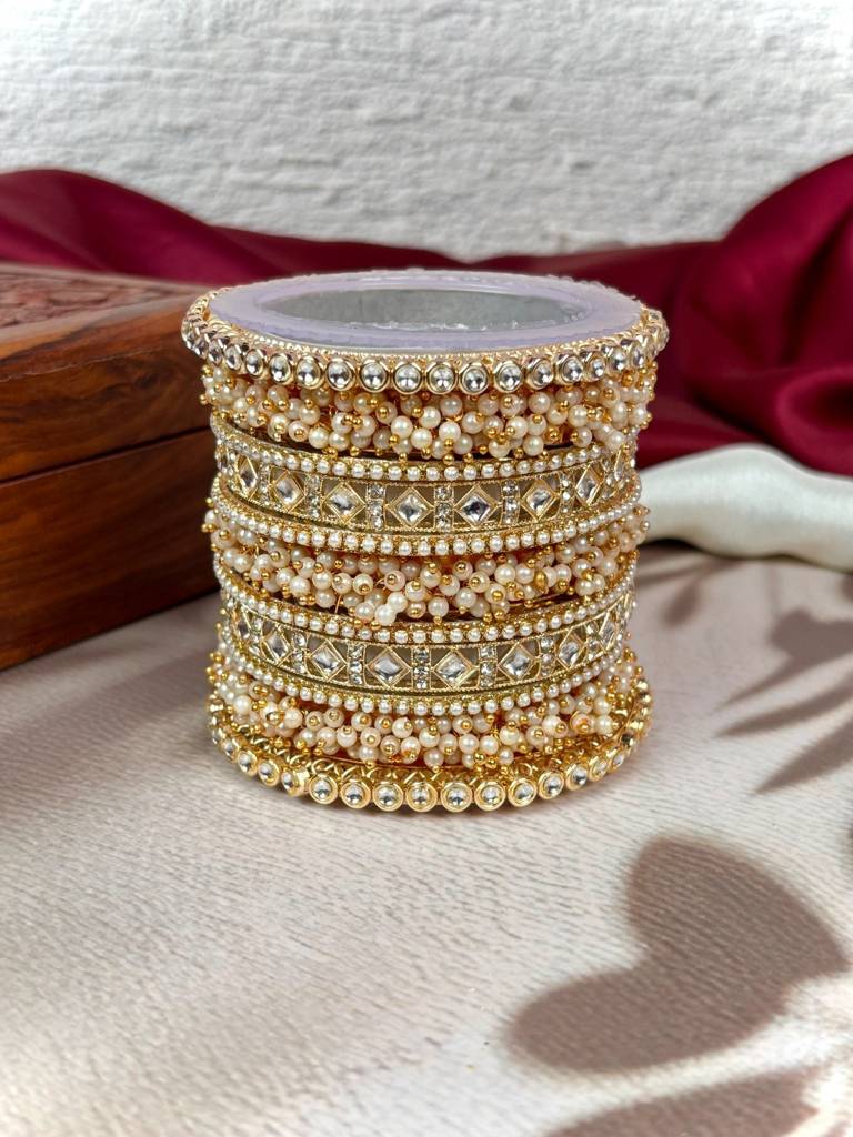 Bridal Golden Pearl Bangles Set For Wedding : HJ-41-24