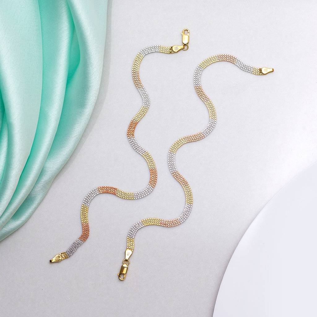 Multi Toned 925 Sterling Silver Anklet : ANK-60069-PAIR