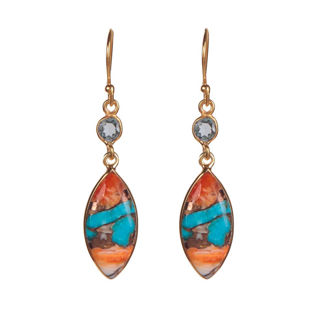 | 925 Sterling Silver Gold Plated  Turquoise Earrings For Women | Authentic Silver Jewelry | Handcrafted Elegant G : FU-0315-G