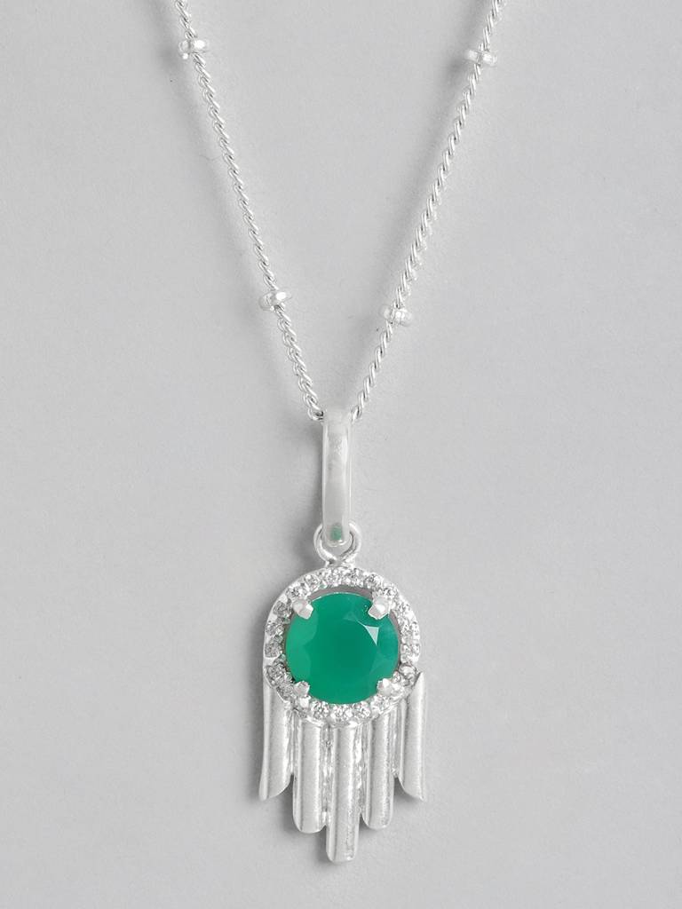92.5 Silver Green Hamsa Necklace : U100SG006MY038