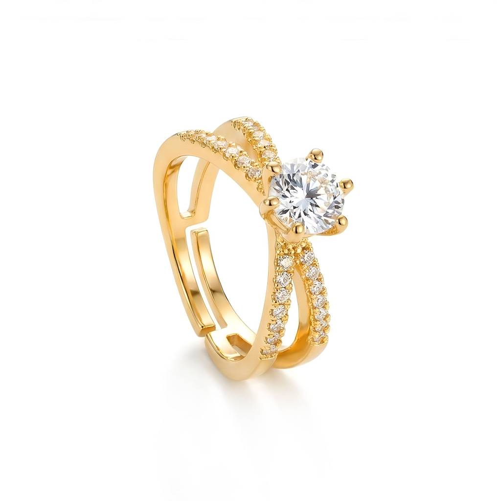 Forever Gleam Solitaire Gold-Plated Adjustable Ring : HSPS60MB1400