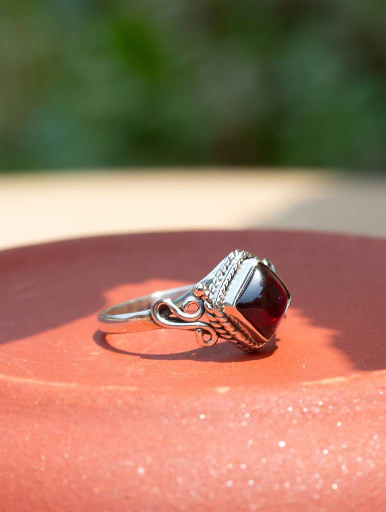 925 Sterling Silver Garnet Ring For Women Handmade Gemstone Ring Adjustable Statement Jewelry Birthday Gift : FU-1064
