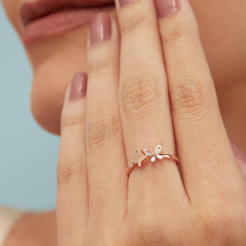 Butterfly 925 Silver Ring In Rose Gold (Adjustable) : RNG-40052
