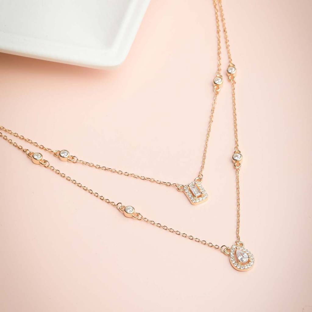 Rose Toned Graceful Layered 925 Silver Necklace : NL-30026