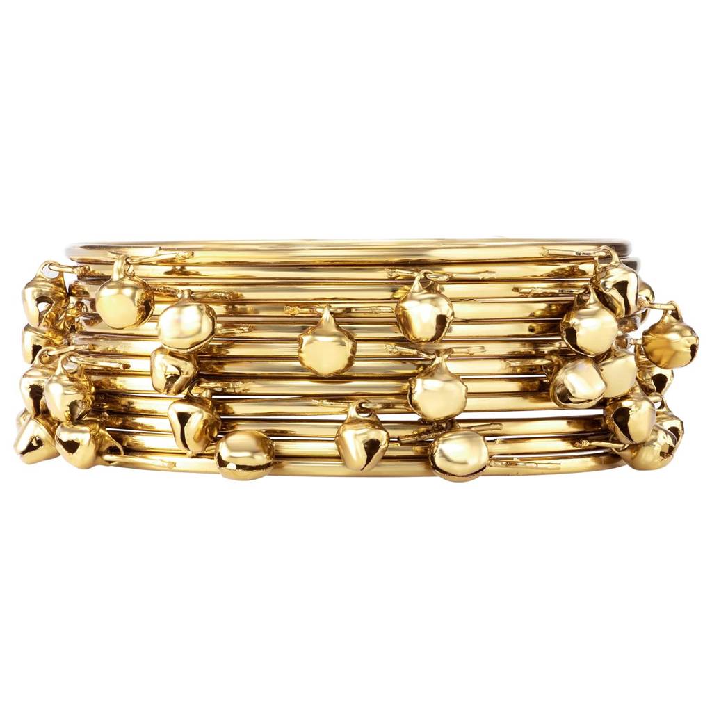 Peora Gold Plated Ghungru Studded Metal Bangles Set Jewellery Ethnic Function Wear Navratri Gift For Women Girls : PF34B432G-6