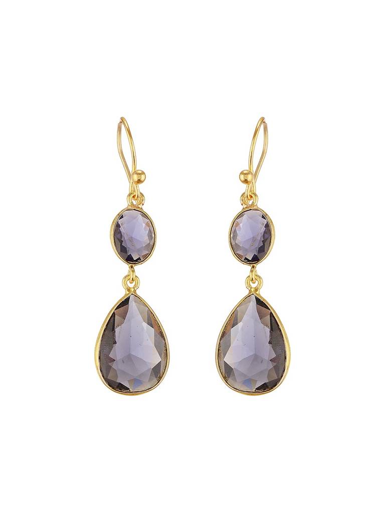 Gold-Plated American Diamond Studded Teardrop Shaped Drop Earrings : STER8200