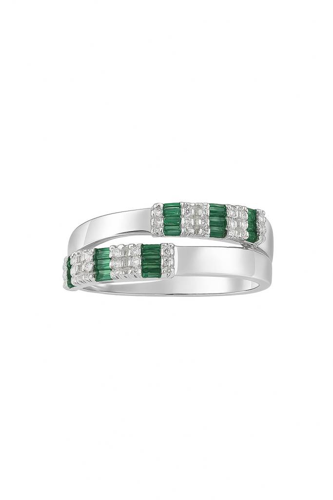 Shine Knot Emerald And Diamond Silver Ring : R068-WH-E-10