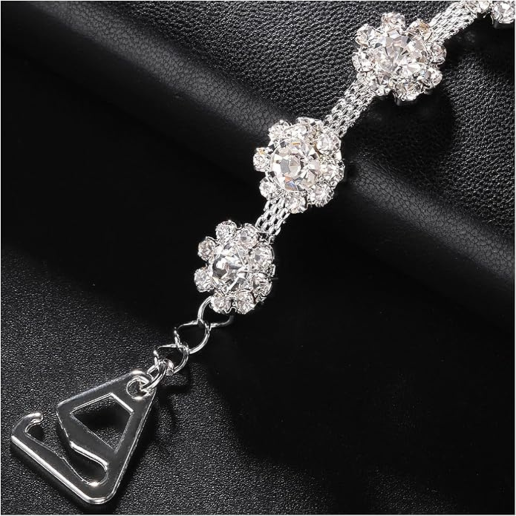 Decorative Rhinestone Bra Straps - Silver Crystal Floral Replacement Straps For Women - Adjustable Non- : M4SK-FLW-SIL-STP-1PC