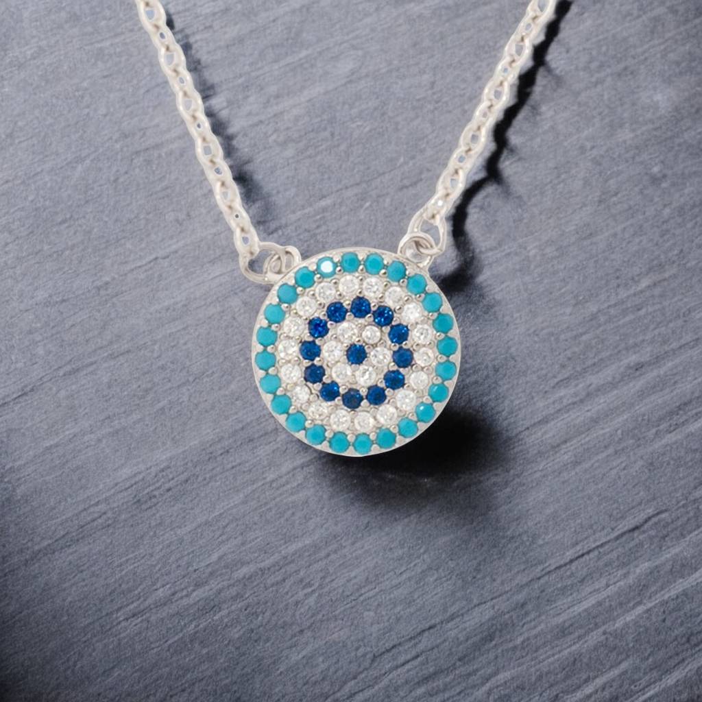 925 Silver Round Evil Eye Necklace : HP-NK-PSS-02