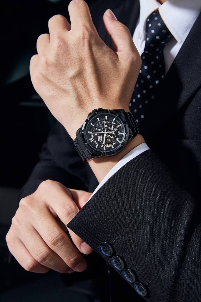 Paris Tech Collection Automatic Skeleton Wrist Watch For Men – Round Dial, Stainless Steel Strap, 21-Jewel Mechan : DHM1060-22