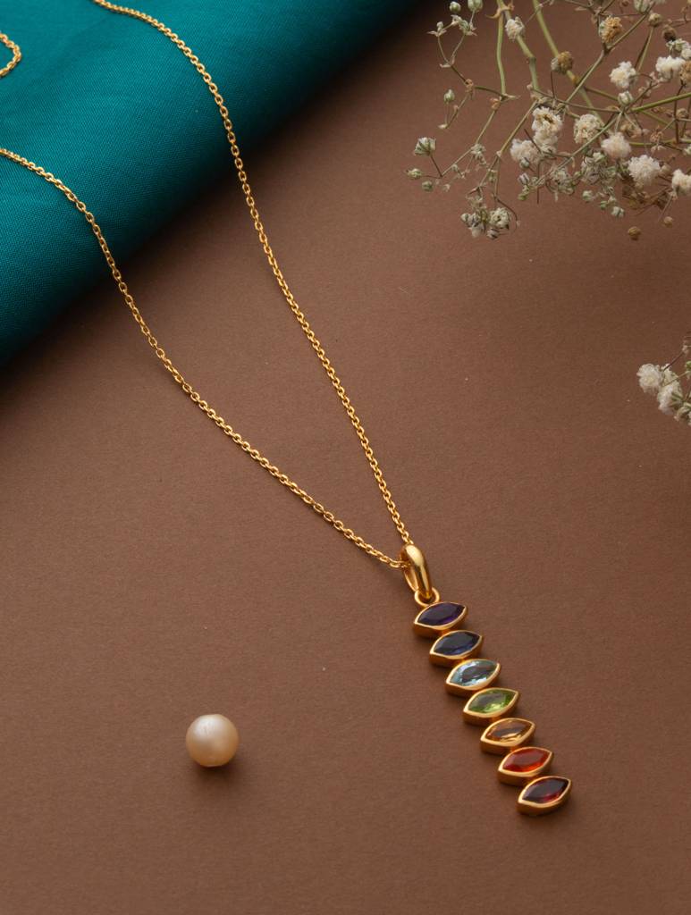 925 Sterling Silver Gold Plated Chakra Pendant With Chain For Women | Gemstone Pendant | Handmade Jewelry | Elegan : FU-037G-C