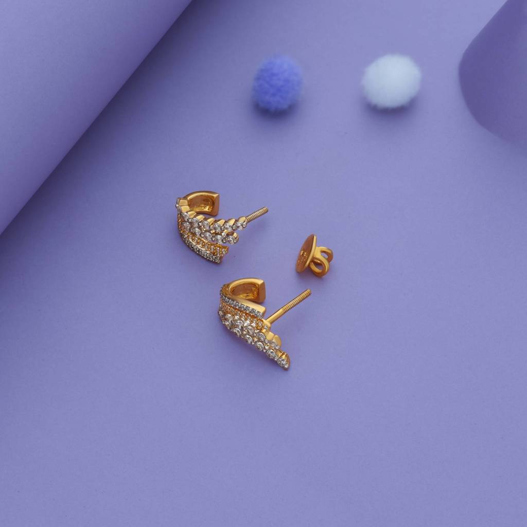 Iyal Royal Arc Gold Polish 925 Silver J Type Earring : EA-JT-GO-M-124-P