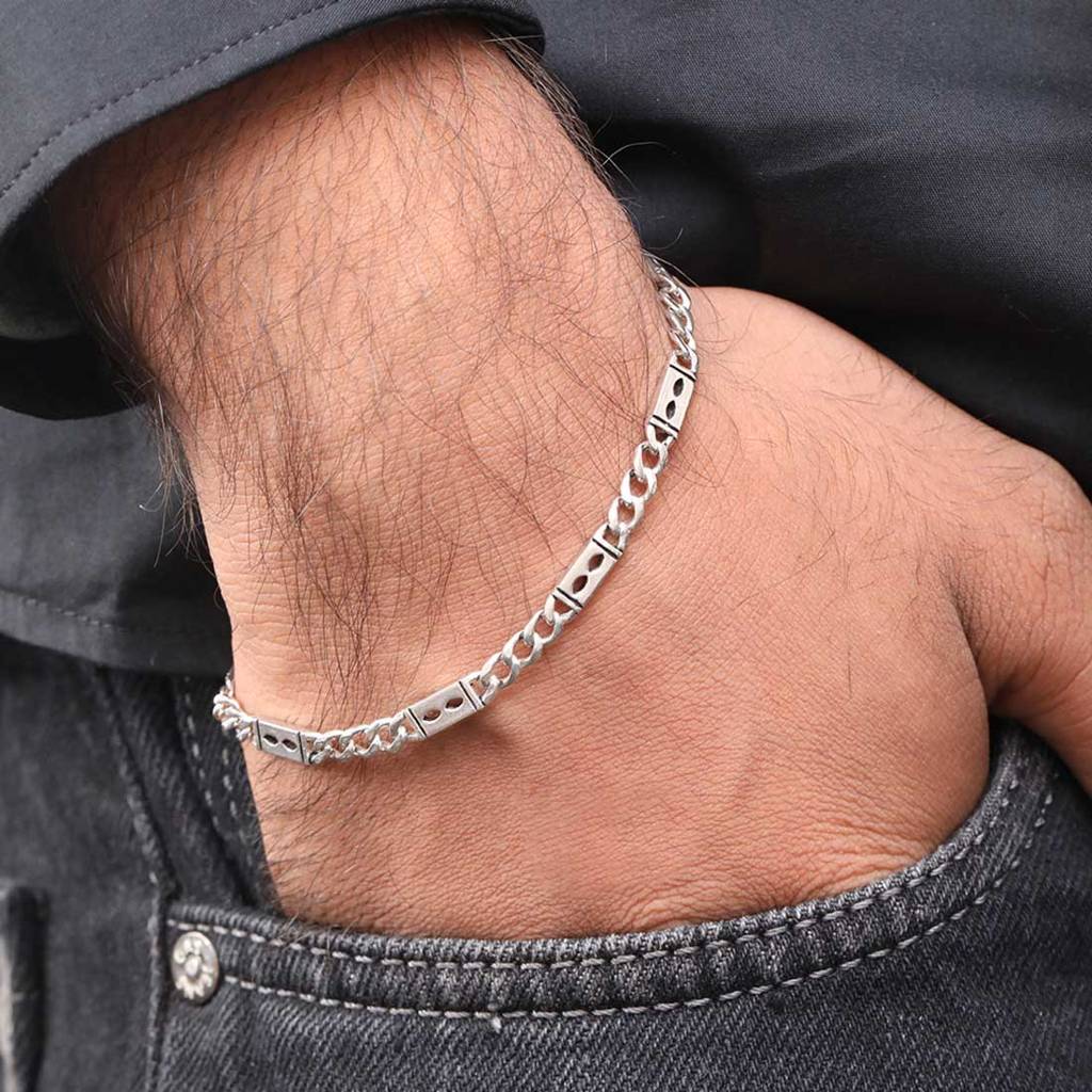 Dynamic Links Rhodium Plated 925 Sterling Silver Men'S Bracelet : BR-80414-R