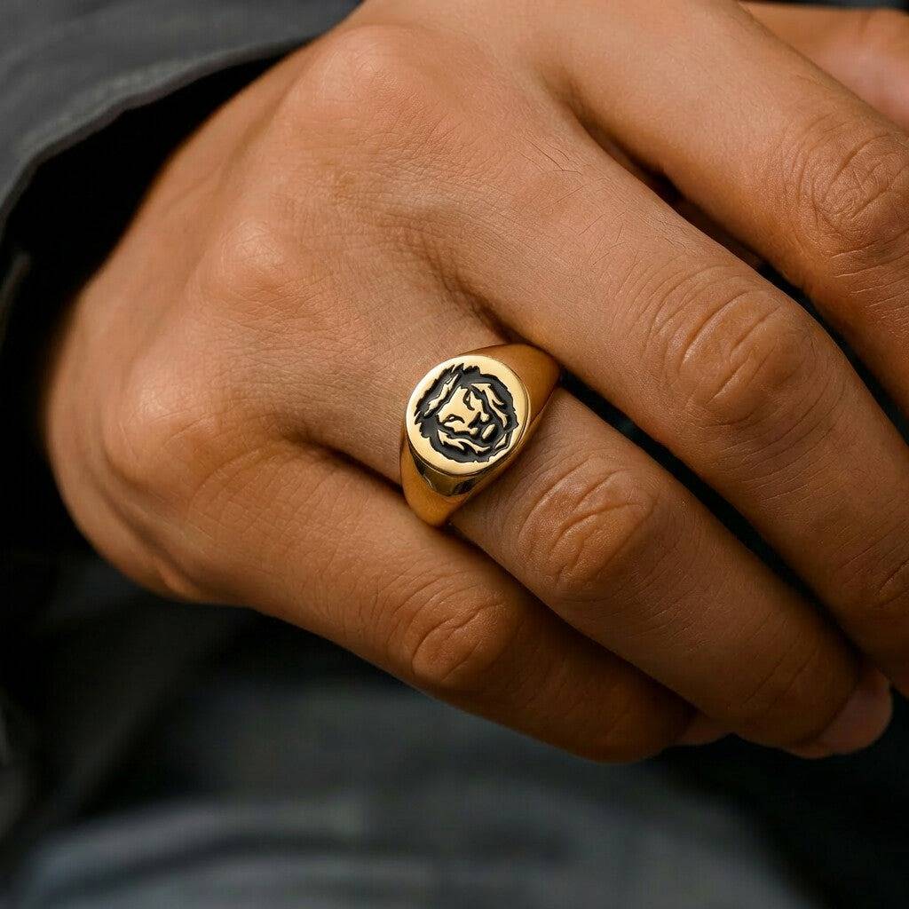 Regal Lion Gold Plated 925 Silver Men’S Adjustable Ring : M-RNG-40436-G-1MIC