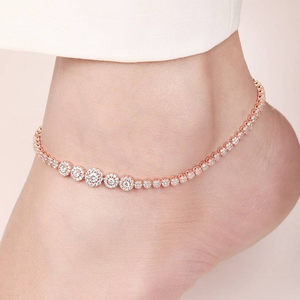 Rose Gold Plated Glimmering Fusion Cz 925 Sterling Silver Anklet : ANK-60268-PAIR