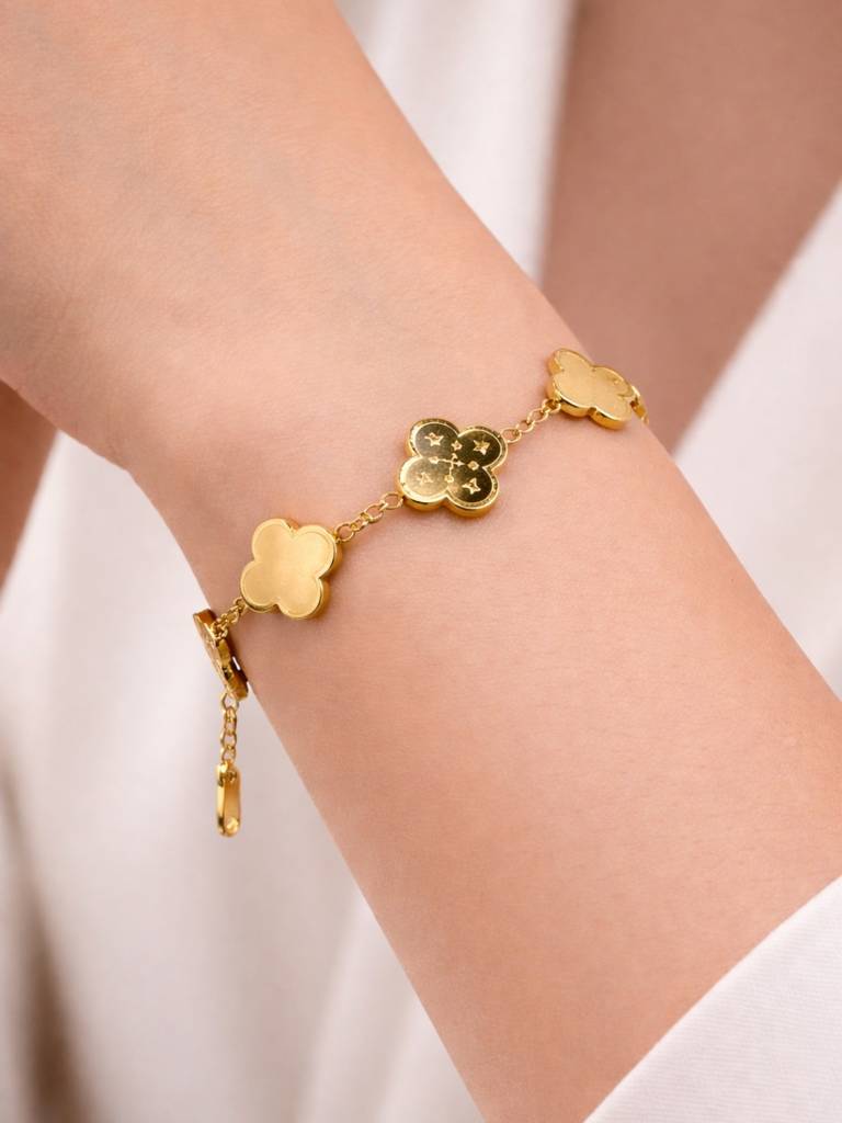 Brand Inspired Gold Clover Chain Bracelet | Anti-Tarnish 18K Gold Plated Jewelry : ATCB754GCBCP