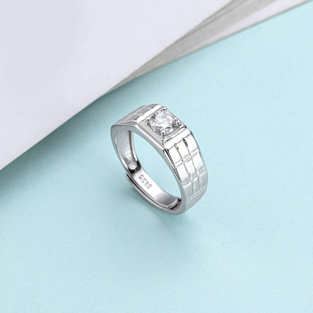 Solitaire 925 Sterling Silver Cz Ring For Him (Adjustable - Main Image