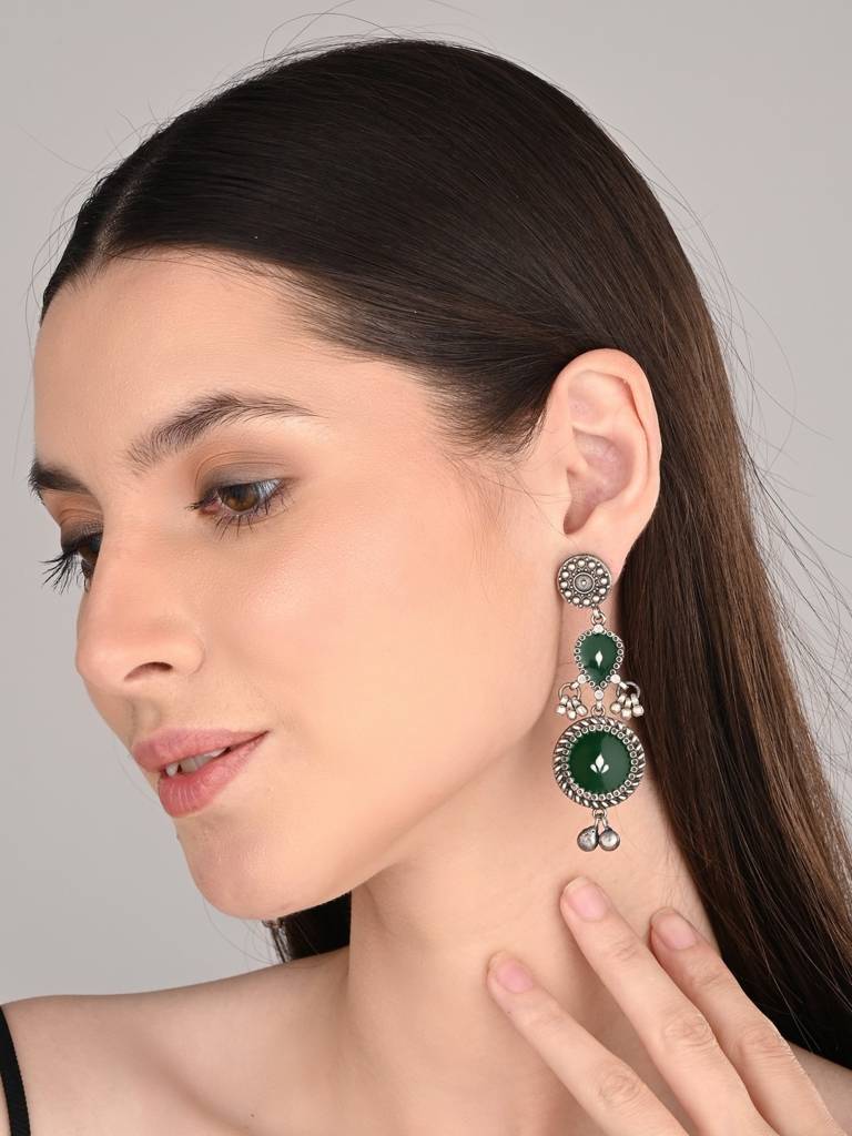 Hand-Painted Circular Drop Earrings : S24DJER320GRN