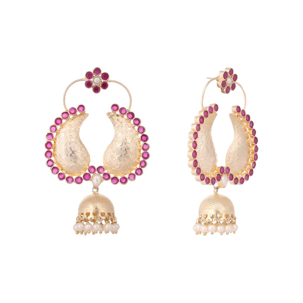 22K Gold Plated Pink Paisley Bloom Earrings : YI24A0375E