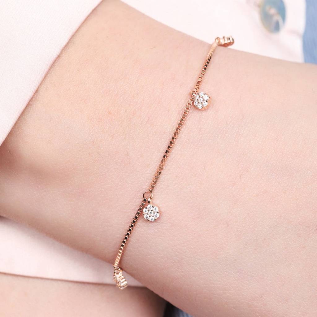 Radiant Rose 925 Sterling Silver Rose Gold-Plated Bracelet With Cubic Zirconia : BR-80242-RG