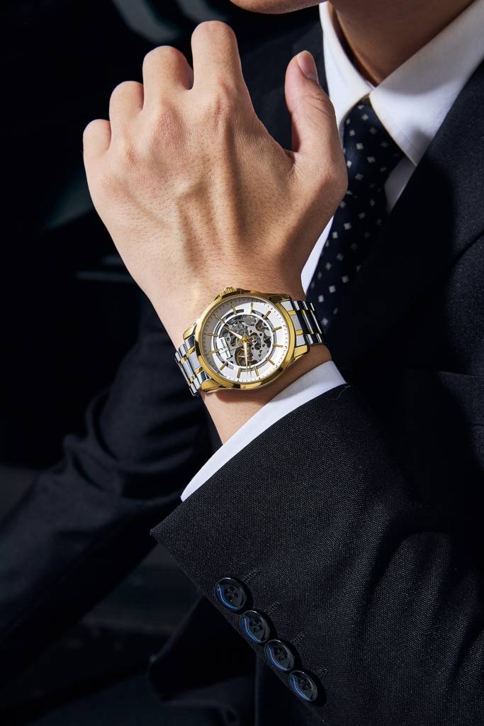 Paris Tech Collection Automatic Skeleton Wrist Watch For Men – Round Dial, Stainless Steel Strap, Mechanical Move : DHM1062-44