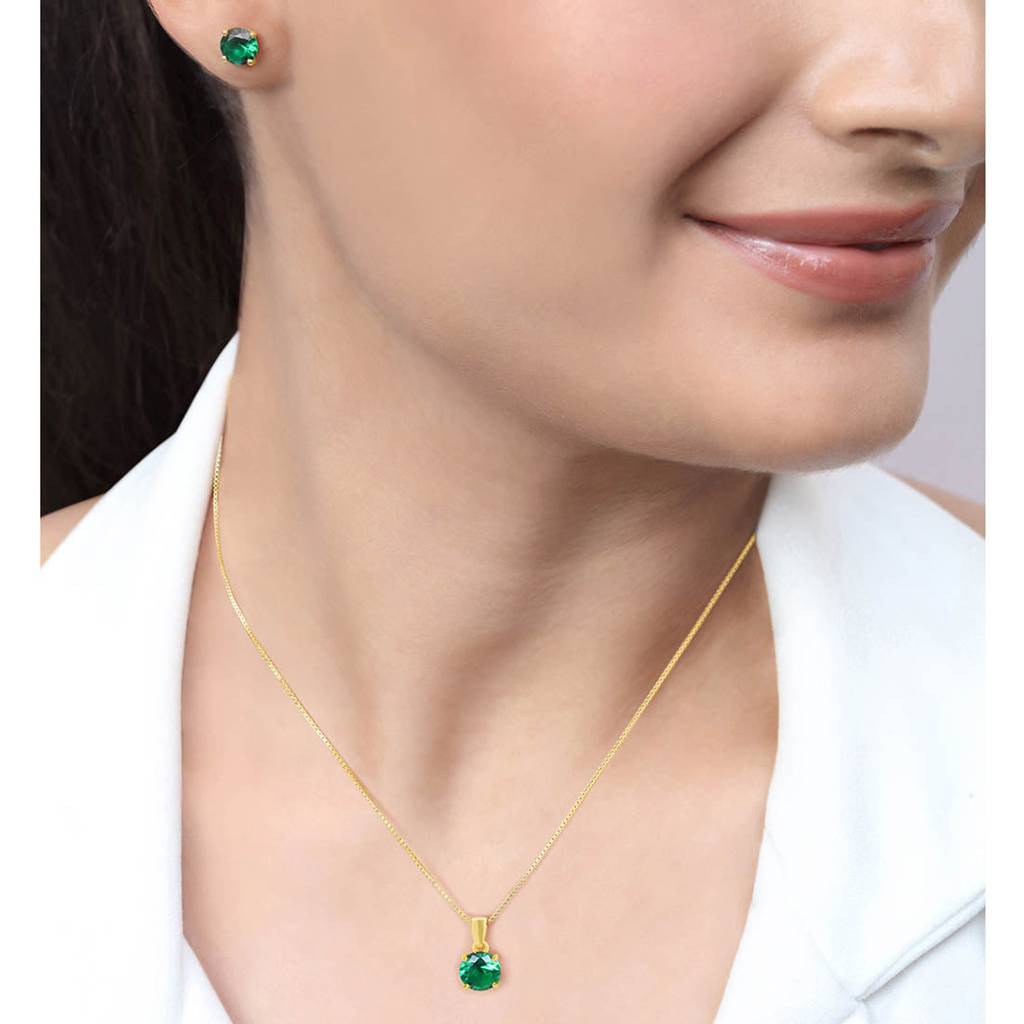 Emerald Green Gold-Plated 925 Sterling Silver Jewellery Set : JS-70205-C-G