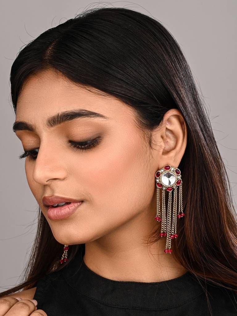 Kundan Tassel Drop Earrings : S24FAER519PNK