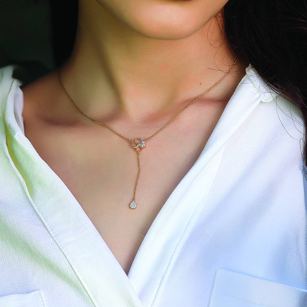 Four Leaf Cascade - Lab Diamond Lariat Necklace : LLNK0119