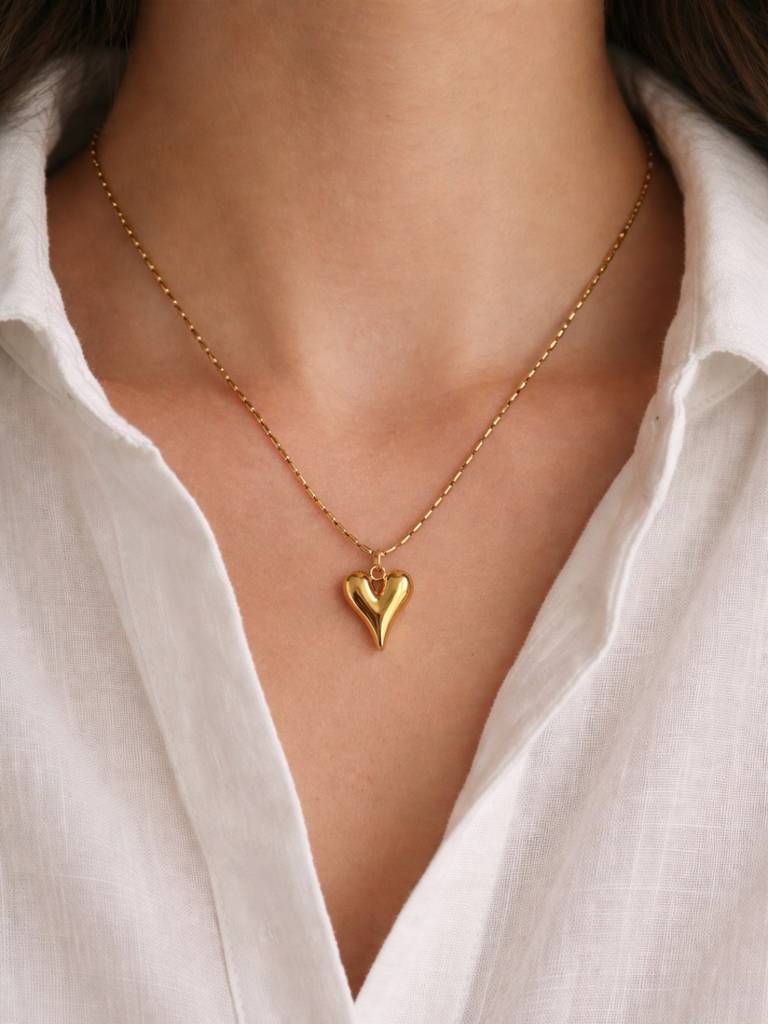 18K Gold Heart Beaded Chain Necklace – Stainless Steel : ATC819HBC