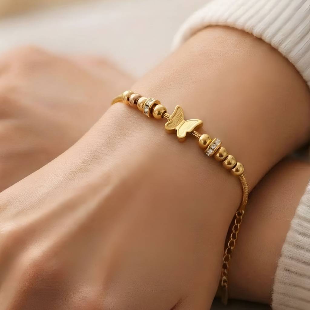 Gold Plated Butterfly Charm Anti-Tarnish Bracelet : HSPS60MB1529