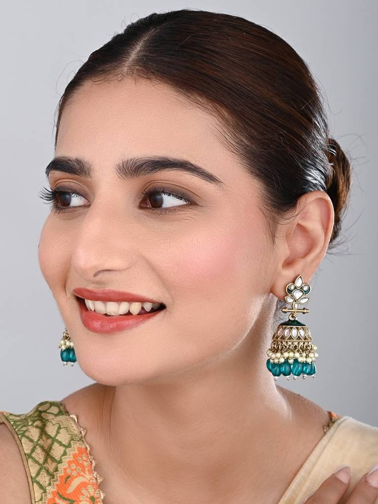 Gold Plated Kundan & Meenakari Jhumka Earrings : S24FAER411TEA